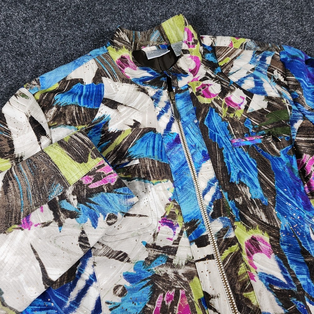 Chico's Jacket Womens Sz 1 US 8 Floral Colorful Full Zip Lightweight Long Sleeve